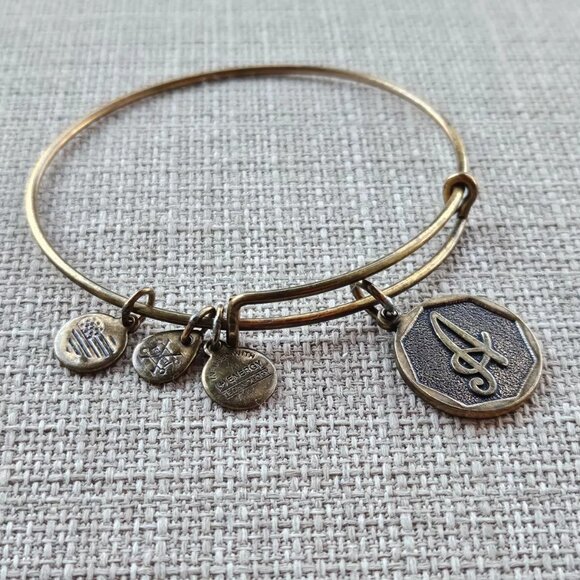Alex And Ani Bracelet LETTER A Gold Tone Initial Wristband Wrist Fashion Jewelry - Picture 9 of 10